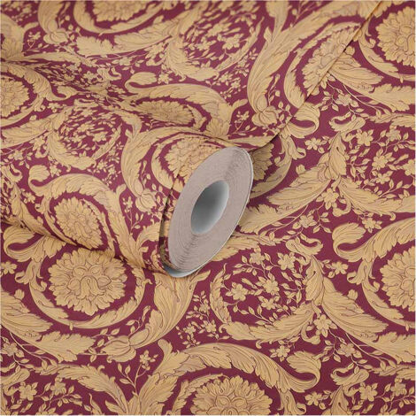 Tapisserie bordeaux et doré Papier peint baroque doré élégant pour salon Papiers peints de designer italien parfait chambre adulte (1/5)