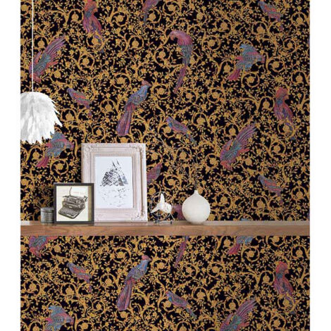 Papier peint baroque motif oiseaux colorés Tapisserie baroque fleurie pour salon Papiers peints originaux pour chambre (1/5)