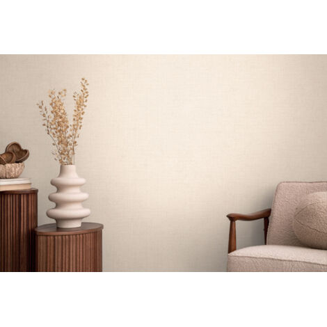 Papier peint intissé uni aux tons beige et blanc - 10,05 x 0,53 m - collection Cosmopolitan (1/5)