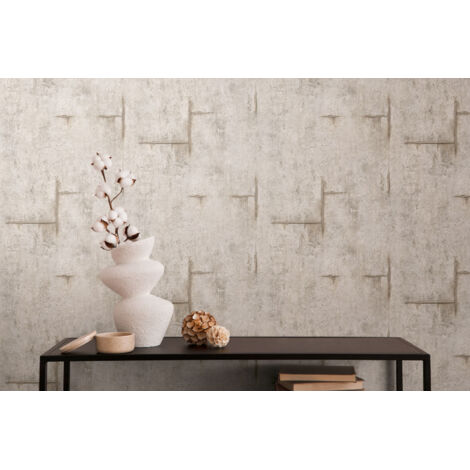 Papier peint intissé effet béton aux tons beige, gris et taupe - 10,05 x 0,53 m - collection Cosmopolitan (1/5)