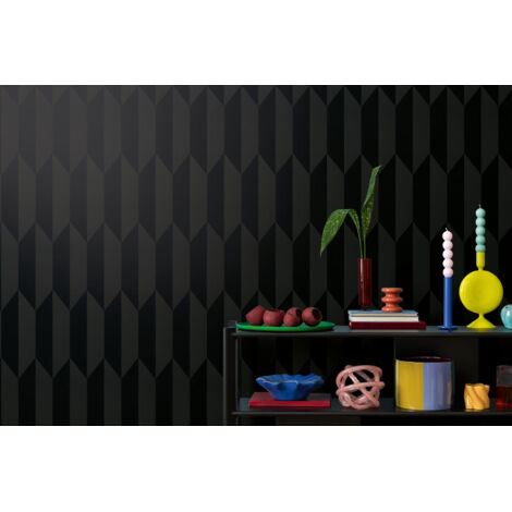 Papier peint intissé noir moderne, style graphique et géométrique - 10,05 x 0,53 m - collection Cosmopolitan (1/5)