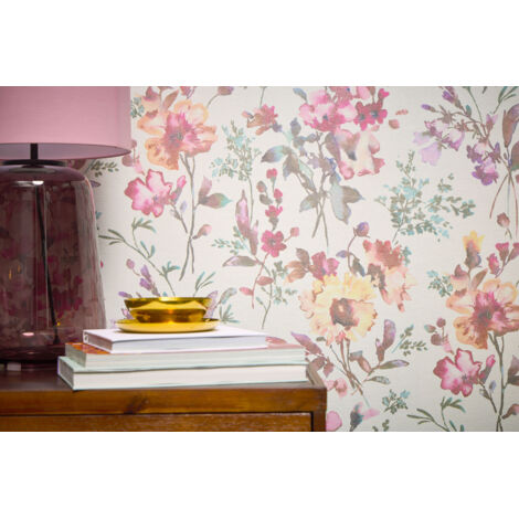 Papier peint intissé fleuri, style vintage aux tons multicolores - 10,05 x 0,53 m - collection Cosmopolitan