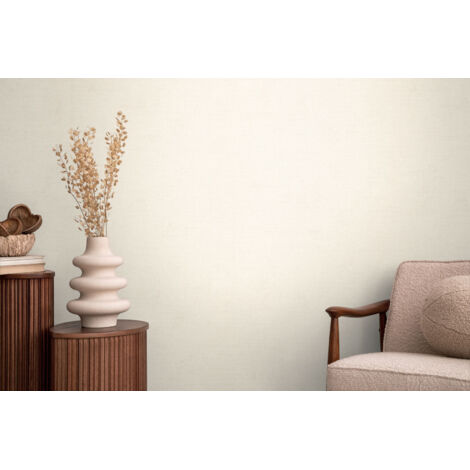 Papier peint intissé uni aux tons beige, crème et blanc - 10,05 x 0,53 m - collection Cosmopolitan (1/5)