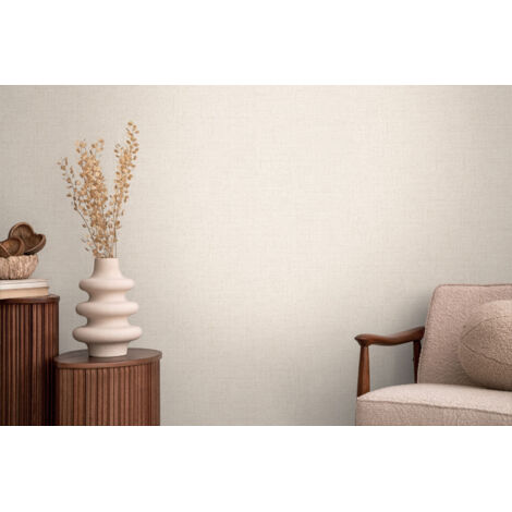 Papier peint intissé uni aux tons beige, crème et blanc - 10,05 x 0,53 m - collection Cosmopolitan (1/5)