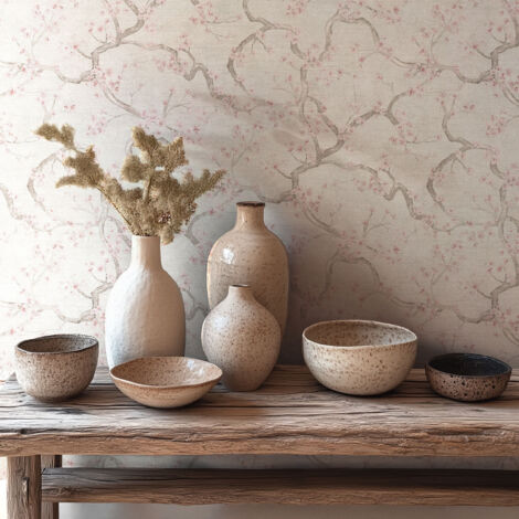 Papier peint intissé Japonais & asiatique Crème, Rose - 10,05 x 0,53 m (1/5)