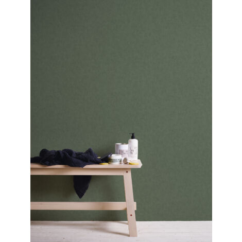 Papier peint moderne vert foncé pour salon Tapisserie intissée verte idéale entrée Papier peint uni intissé chambre adulte