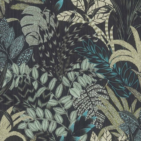Papier peint jungle fond noir chambre adulte Tapisserie tropicale vert & noir salon & couloir Papier peint vinyle feuille couloir