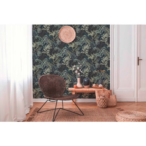 Papier peint jungle fond noir chambre adulte Tapisserie tropicale vert & noir salon & couloir Papier peint vinyle feuille couloir