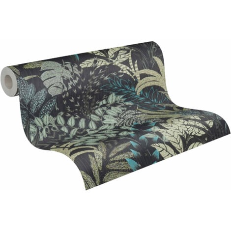 Papier peint jungle fond noir chambre adulte Tapisserie tropicale vert & noir salon & couloir Papier peint vinyle feuille couloir