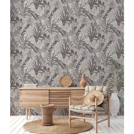 Papier peint jungle gris idéal chambre à coucher Tapisserie grise motif feuille tropicale Papier peint feuille couloir & salon