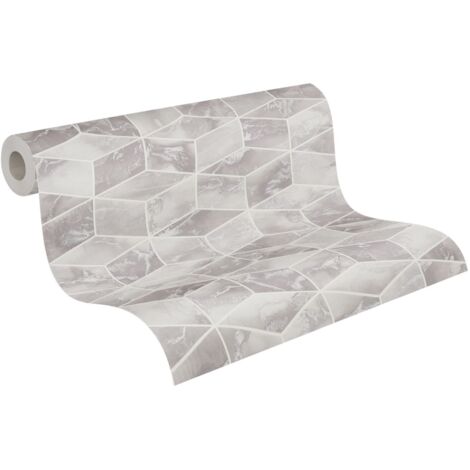 papier peint hexagone 3d gris et argent  - Livingwalls