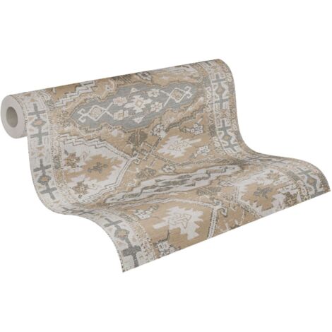 Papier peint boho beige blanc Papier peint non-tissé effet tapis dans le style ethnique Papier peint marocain à motifs avec vinyle (1/5)
