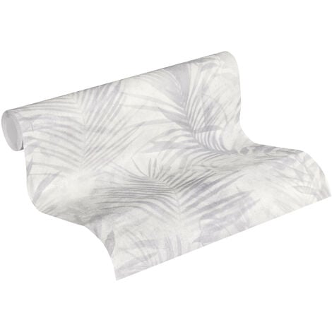 Papier peint feuille gris clair effet aquarelle Tapisserie grise motif feuille salon & salle à manger Papier peint vinyle intissé trendy