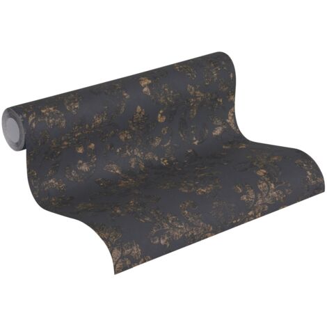 Papier peint baroque noir & or intissé idéal salon Tapisserie baroque anthracite & or élégante Papier peint damassé pour chambre