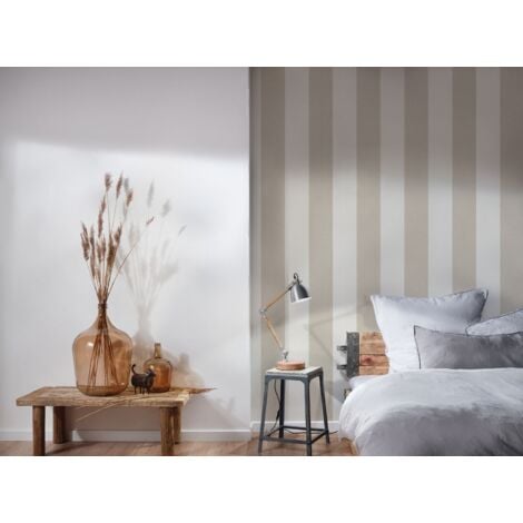 Papier peint rayé beige chambre adulte Tapisserie à rayures beige & blanc idéale salon Papier peint intissé vinyle couloir