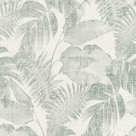 Papier peint tropical blanc & vert moderne Tapisserie à motif feuille verte pour  salle de bain Papier peint motif palmier style vintage