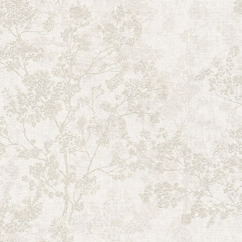 Papier peint à motifs fleurs blanc cassé – 53 cm x 10,05 m – Vinyle sur intissé – Lessivable et brossable – Raccord sauté 32/64 cm – Livingwalls