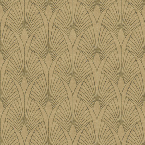 Papier peint Art déco séjour et salle à manger Tapisserie graphique beige doré chambre adulte Papier peint intissé graphique