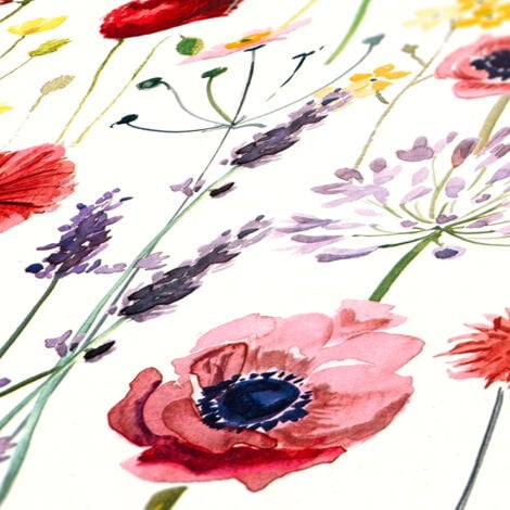 Papier peint floral coloré fond blanc Tapisserie à fleurs style campagne Papier peint vintage rustique pour chambre et couloir