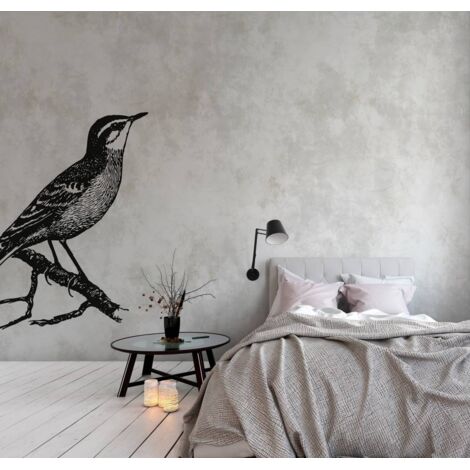 Papier peint panoramique noir, beige et gris | Tapisserie panoramique vintage motif oiseau | Papier peint panoramique pour chambre - 270 x 500 cm (5 pièces) (1/5)