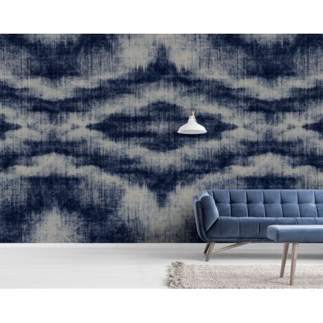 Papier peint panoramique moderne dégradé bleu et beige | Tapisserie panoramique aspect textile | Papier peint panoramique tendance pour salon - 270 x 500 cm (5 pièces) (1/5)