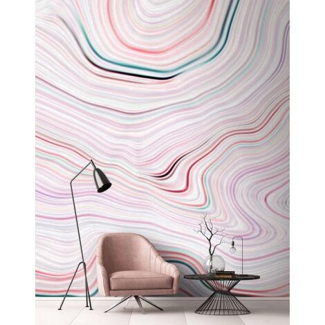 Papier peint panoramique rose graphique | Tapisserie panoramique parfaite pour chambre de fille | Papier peint panoramique coloré moderne - 270 x 400 cm (4 pièces) (1/5)