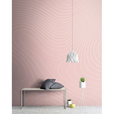 Papier peint panoramique rose pour couloir | Tapisserie panoramique à motif graphique tendance | Papier peint panoramique moderne - 270 x 400 cm (4 pièces) (1/5)