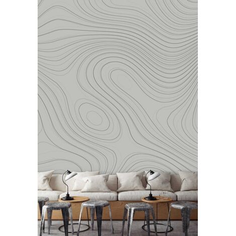 Papier peint panoramique graphique pour salon | Tapisserie panoramique originale grise et beige | Papier peint panoramique moderne - 270 x 400 cm (4 pièces) (1/5)
