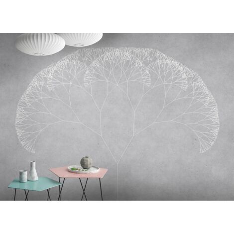 Papier peint panoramique à motif pissenlit | Tapisserie panoramique florale blanche et grise | Papier peint panoramique pour chambre d'adulte - 270 x 400 cm (4 pièces) (1/5)