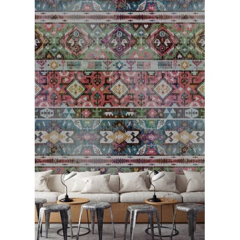 Papier peint panoramique multicolore idéal salon | Tapisserie panoramique couloir originale à motif | Papier peint panoramique ethnique chambre adulte - 270 x 400 cm (4 pièces) (1/5)