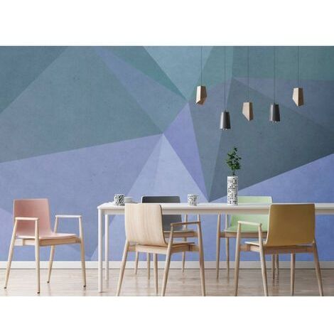 Papier peint panoramique géométrique bleu & gris | Tapisserie panoramique moderne pour bureau | Papier peint panoramique graphique chambre adulte - 270 x 400 cm (4 pièces) (1/4)