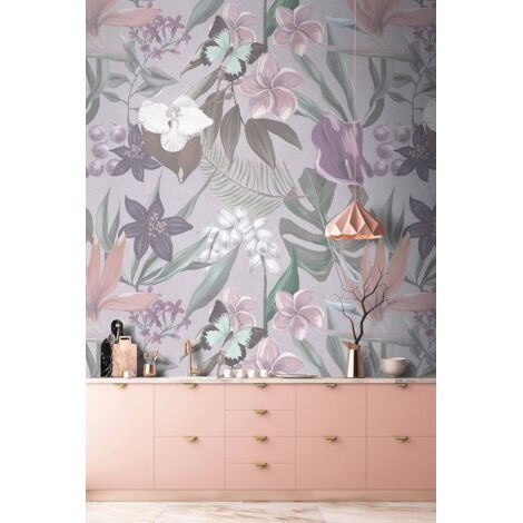 Papier peint panoramique floral idéal salon et chambre | Tapisserie panoramique à motifs fleurs nature | Papier peint panoramique multicolore tendance - 270 x 400 cm (4 pièces) (1/5)