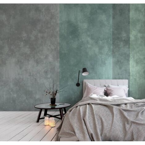 Papier peint panoramique gris et vert idéal couloir | Tapisserie panoramique à motifs tâches et uni | Papier peint panoramique design angle de mur - 270 x 500 cm (5 pièces) (1/5)