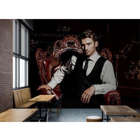 Papier peint panoramique moderne noir, blanc et beige Tapisserie panoramique 3D homme Papier peint panoramique tendance pour salon (1/3)