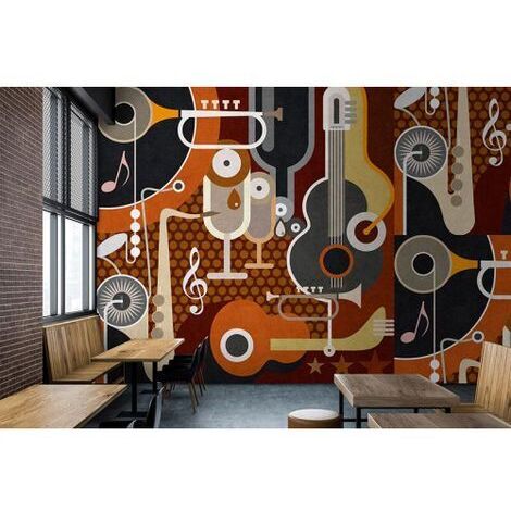 Papier peint panoramique design idéal pour salon Tapisserie panoramique originale motif guitarre Papier peint panoramique idéal pour bureau (1/3)
