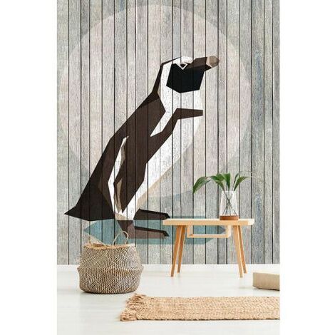 Papier peint panoramique bois motif pingouin Tapisserie panoramique animaux moderne pour salon Papier peint panoramique pour cage d'escalier (1/3)