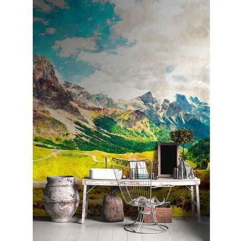 Papier peint panoramique montagne multicolore Tapisserie panoramique nature 3D idéale salon Papier peint panoramique paysage pour escalier (1/3)