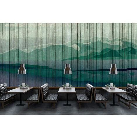 Papier peint panoramique paysage effet 3D Tapisserie panoramique design motif montagne Papier peint panoramique original pour salon (1/3)