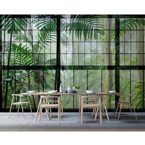 Papier peint panoramique Rainforest vert sapin 4m x 2.70m – Intissé écologique lavable – Résistant à la lumière et difficilement inflammable – Livingwalls - 4mlx2 (1/3)