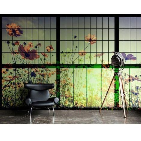 Papier peint panoramique nature élégant Tapisserie panoramique trompe l’œil pour bureau Papier peint panoramique salon motif floral (1/3)
