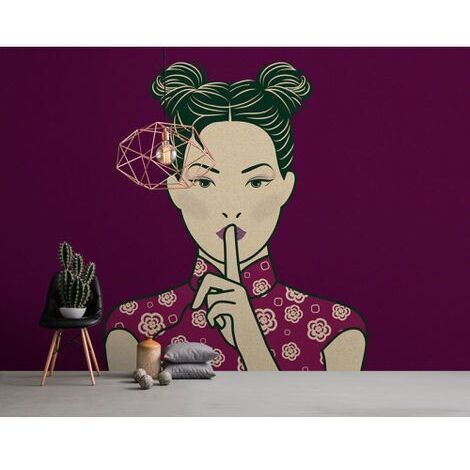 Papier peint panoramique violet pour chambre d'ado Tapisserie panoramique japonaise tendance Papier peint panoramique à motif femme (1/3)