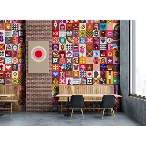 Papier peint panoramique graphique coloré pour bureau Tapisserie panoramique géométrique moderne Papier peint panoramique personnages multicolores