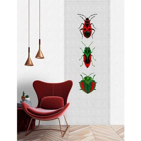 Papier peint panoramique insectes rouges et verts Tapisserie panoramique aspect textile gris Papier peint panoramique pour chambre d'enfant (1/3)
