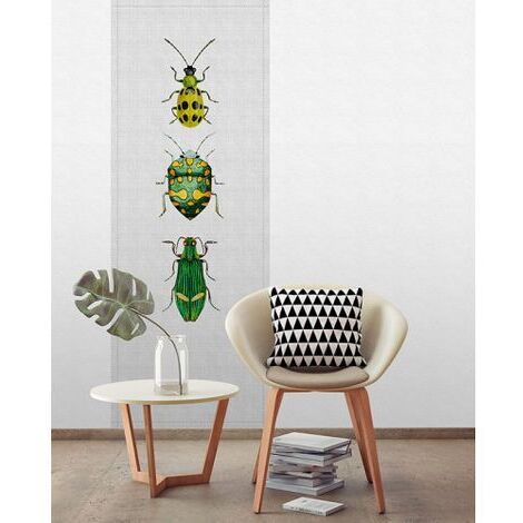 Papier peint panoramique parfait pour chambre d'enfant Tapisserie panoramique insectes verts Papier peint panoramique effet textile gris (1/3)
