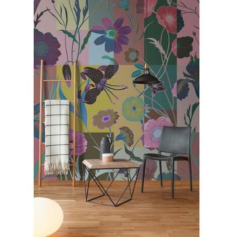 Papier peint panoramique multicolore tendance Tapisserie panoramique à motif floral escaliers Papier peint panoramique nature idéal cuisine (1/3)