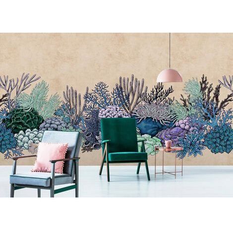 Papier peint panoramique design de corail Tapisserie panoramique bleu et beige nature Papier peint panoramique couloir et idéal salon (1/3)