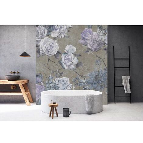 Papier peint panoramique gris motif floral Tapisserie panoramique nature originale Papier peint panoramique idéal pour chambre (1/3)