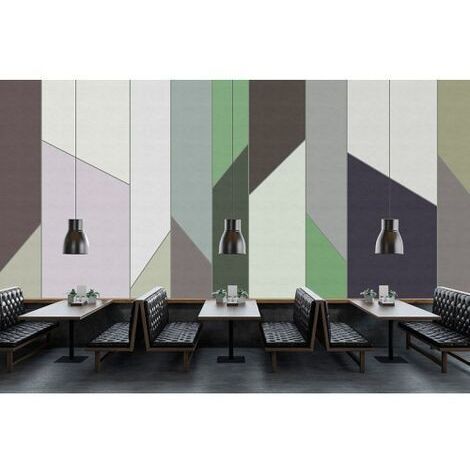 Papier peint panoramique géométrique vert, gris & violet Tapisserie panoramique graphique salon Papier peint panoramique chambre adulte & bureau (1/3)