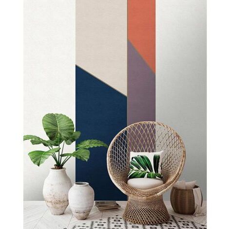 Papier peint panoramique design multicolore Tapisserie panoramique moderne beige, violet & bleu Papier peint panoramique chambre adulte (1/3)