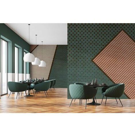 Papier peint panoramique graphique vert & beige Tapisserie panoramique géométrique tendance pour couloir Papier peint panoramique salon & bureau (1/3)